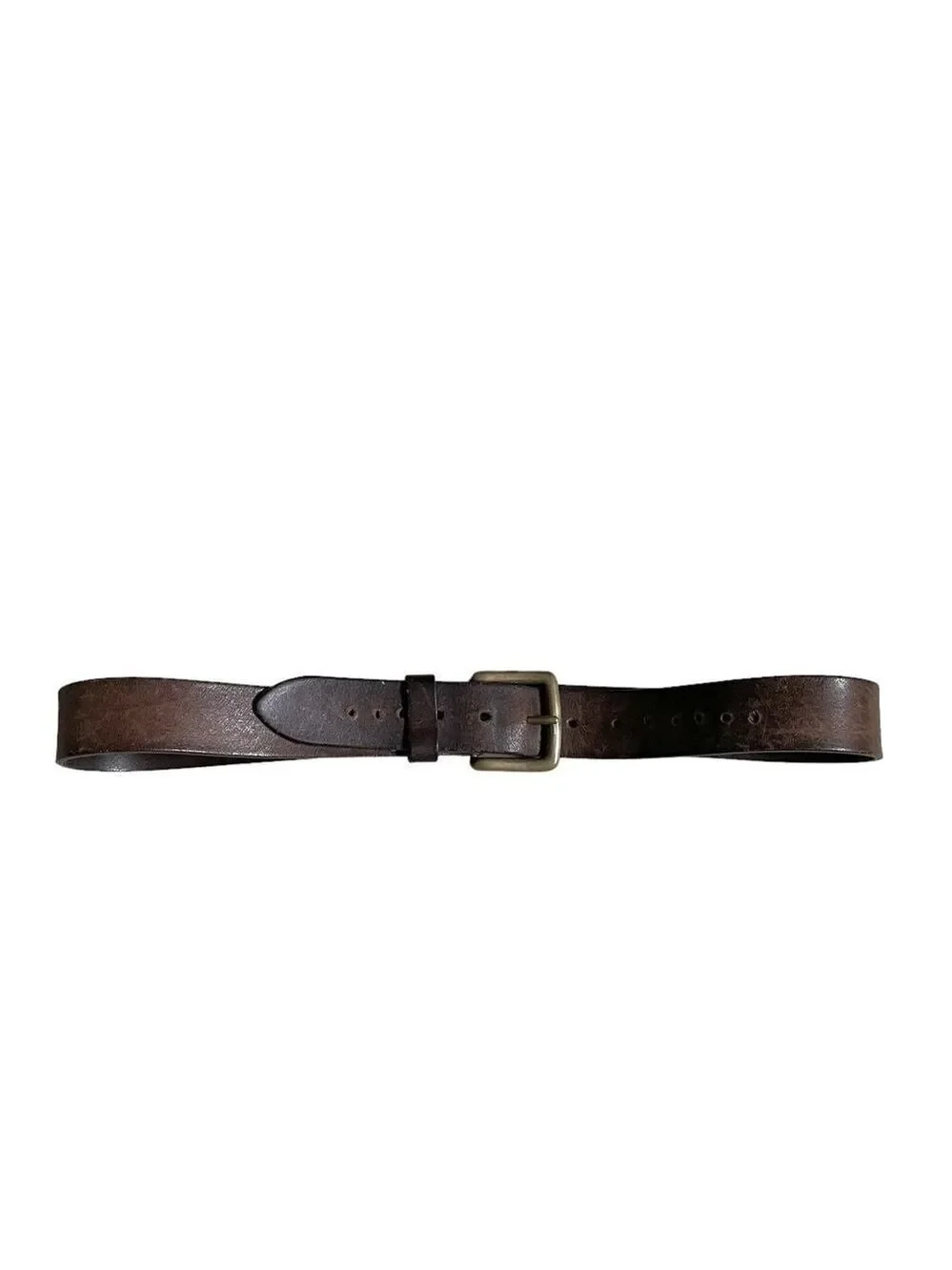 Vintage Brown Leather Belt Solid Brass Buckle L