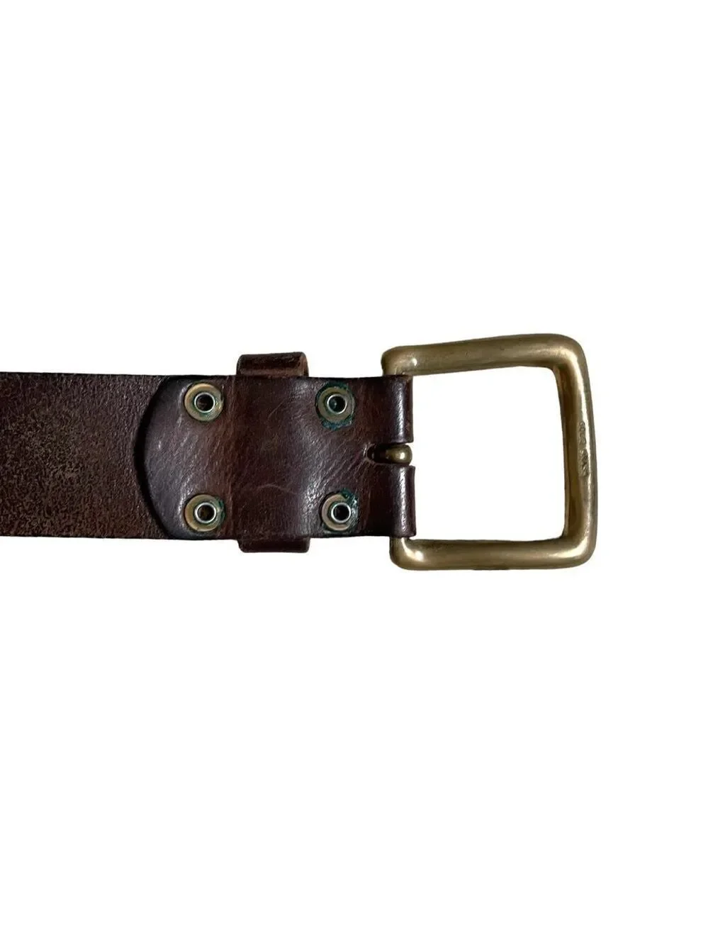 Vintage Brown Leather Belt Solid Brass Buckle L