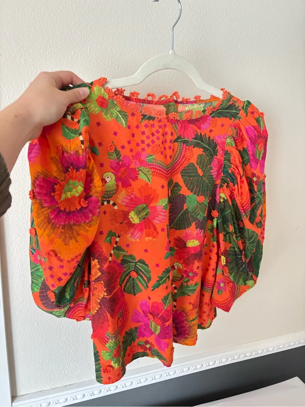 FARM RIO Cotton Blooming Garden Blouse Orange Floral Size Small