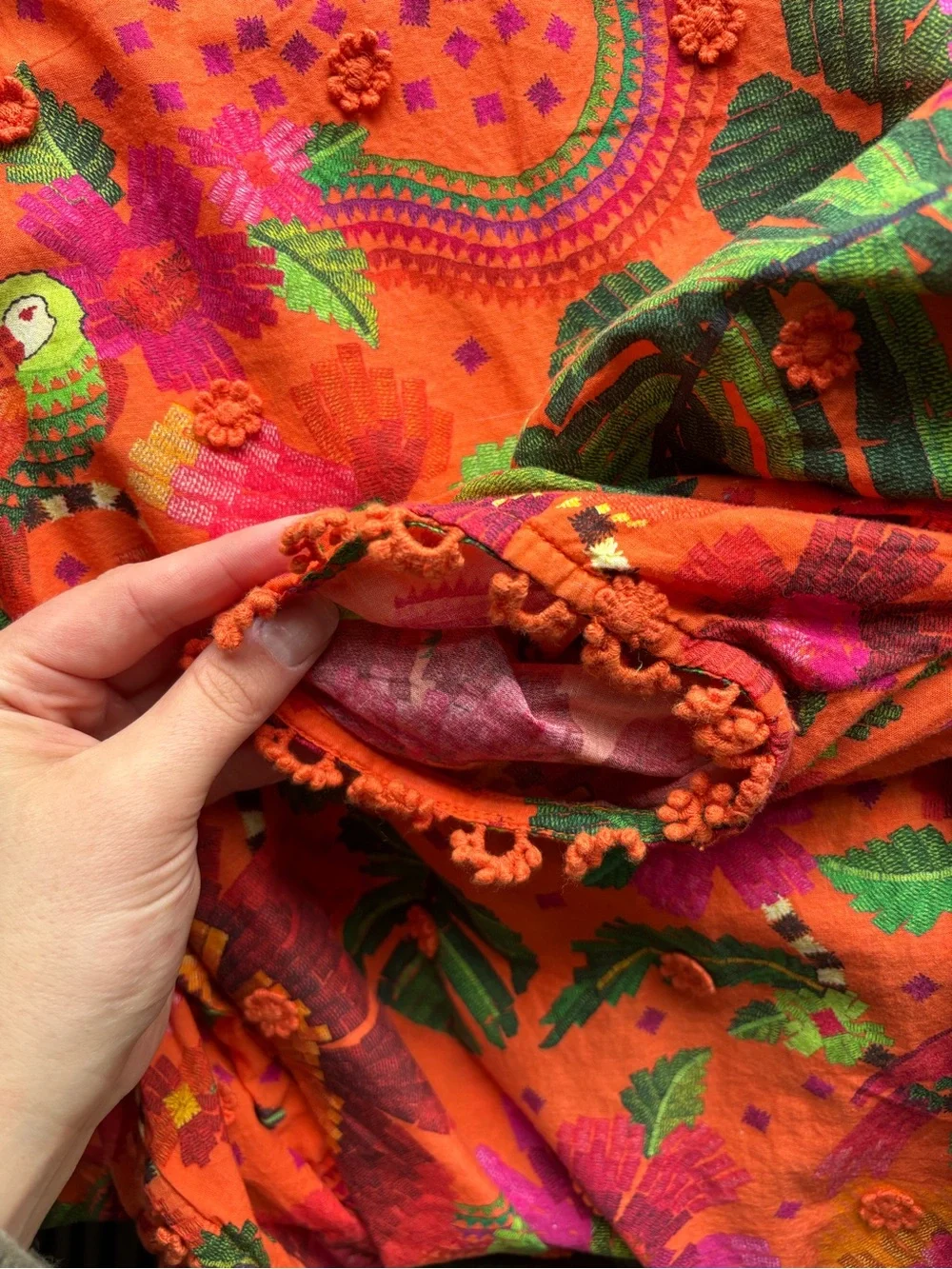 FARM RIO Cotton Blooming Garden Blouse Orange Floral Size Small