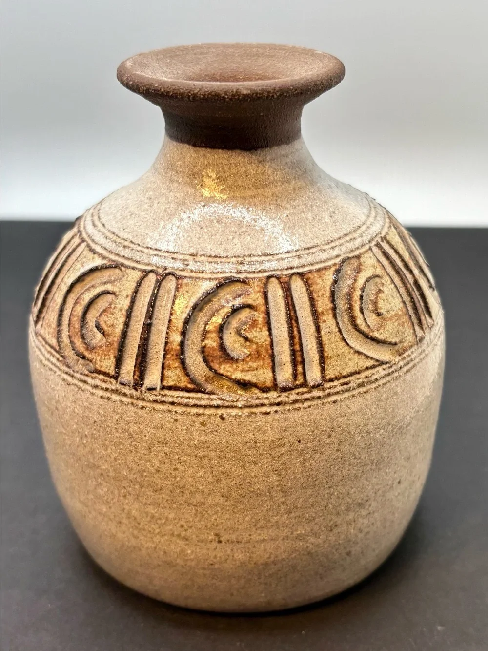 Vintage Studio Pottery Stoneware Bud Vase Signed Rustic Boho Ceramic Weed Pot 4