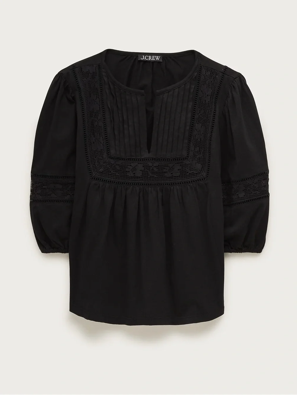 J. Crew Lace-trim puff-sleeve shirt in broken-in jersey