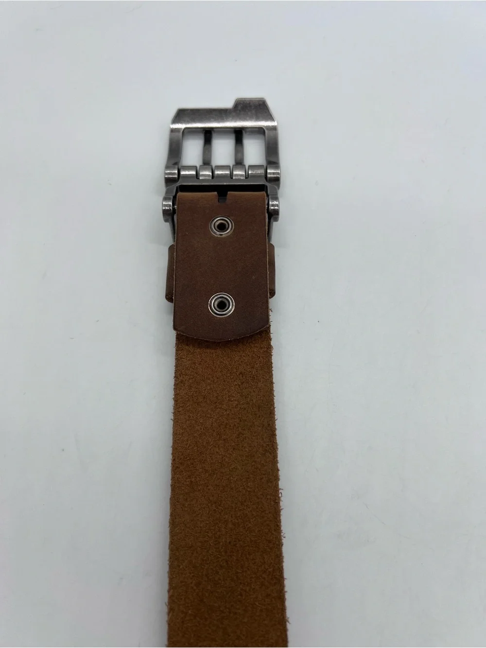 Bison Denim Men’s Brown Leather Belt with Brushed Metal Buckle