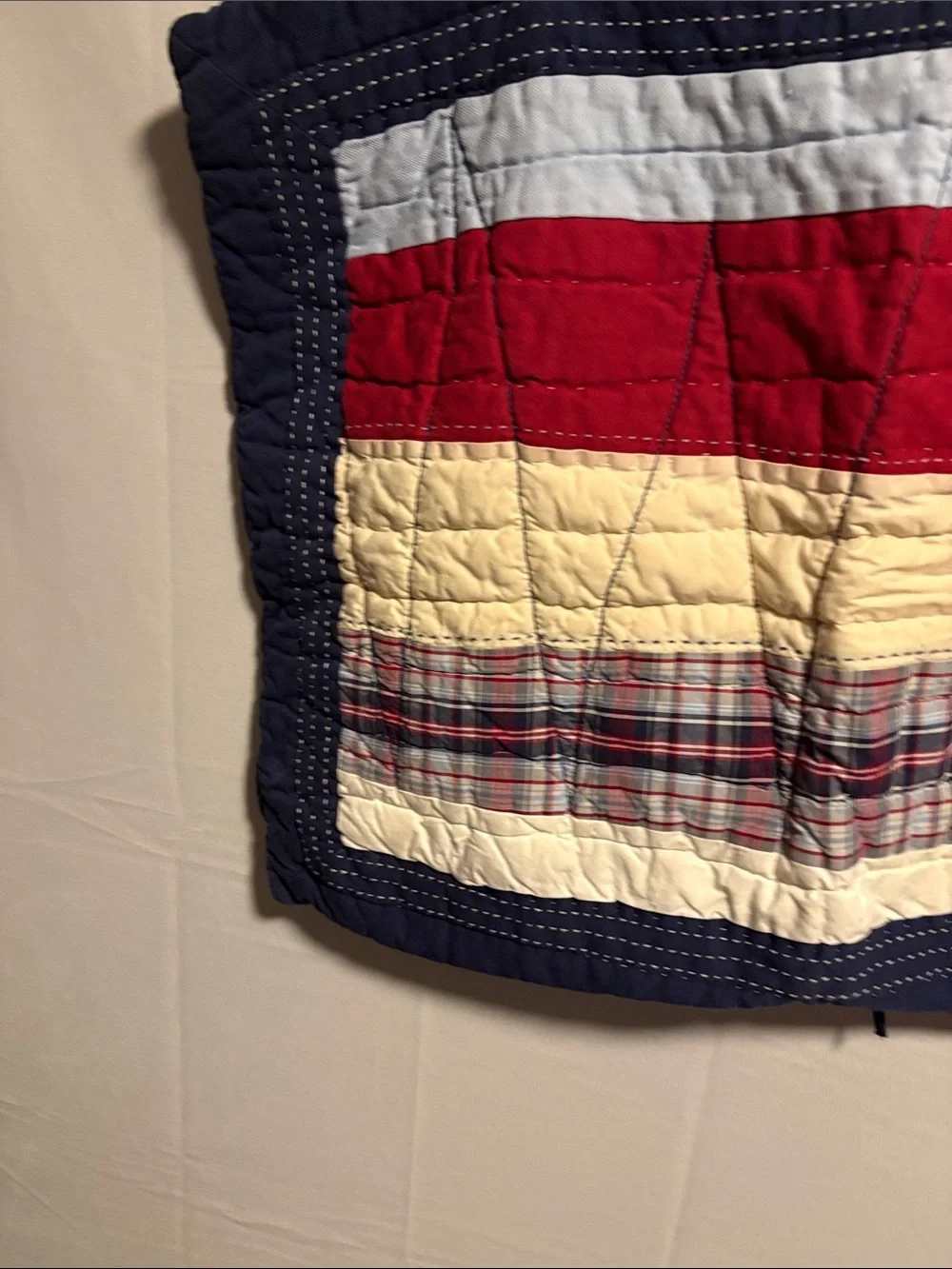 Pottery Barn Kids Red, Navy, Cream Striped Patchwork pillow cover