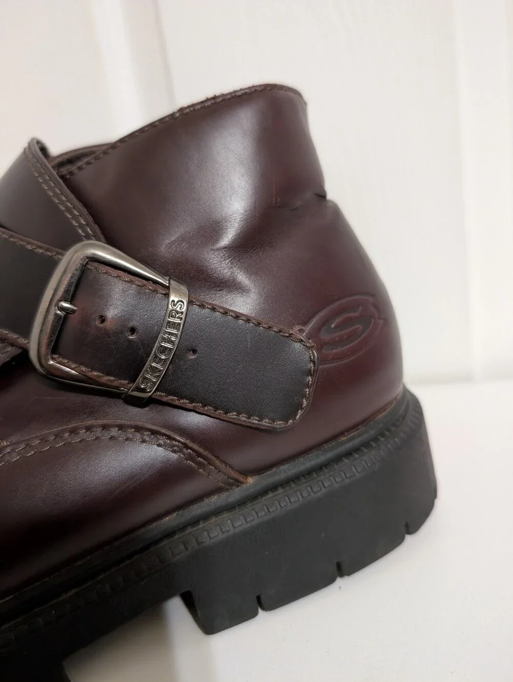 Vtg Skechers Mens Shoes Y2K Brown Leather Buckle Platform Grunge Goth US 13