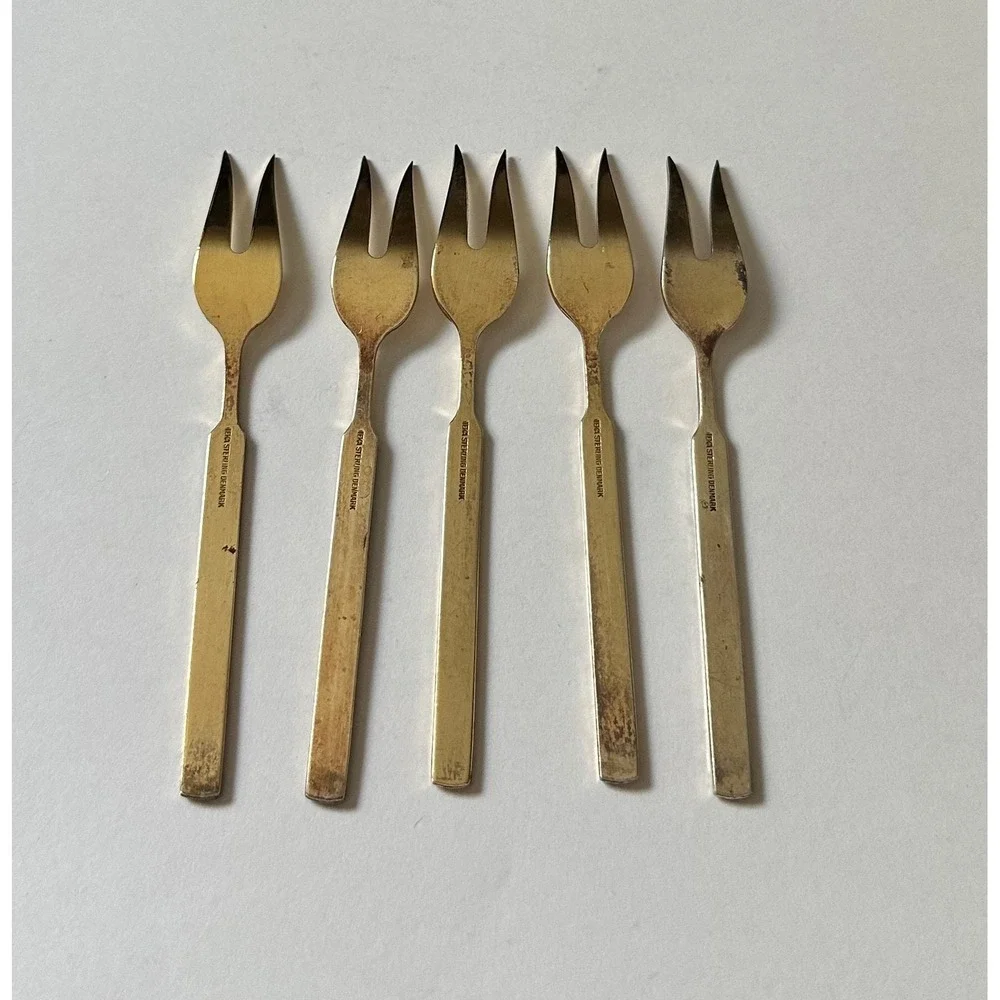 Vintage‎ Meka Sterling Silver & Enamel Denmark Cocktail Forks (5)