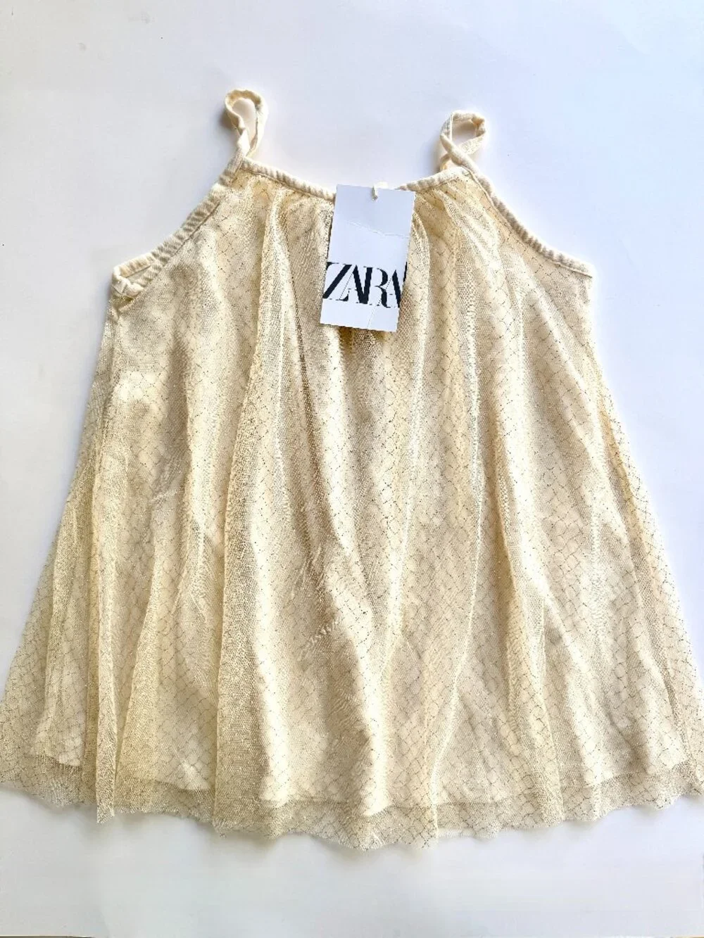 NWT Zara Girls Metallic Gold Mesh Swing Dress 3-4Y