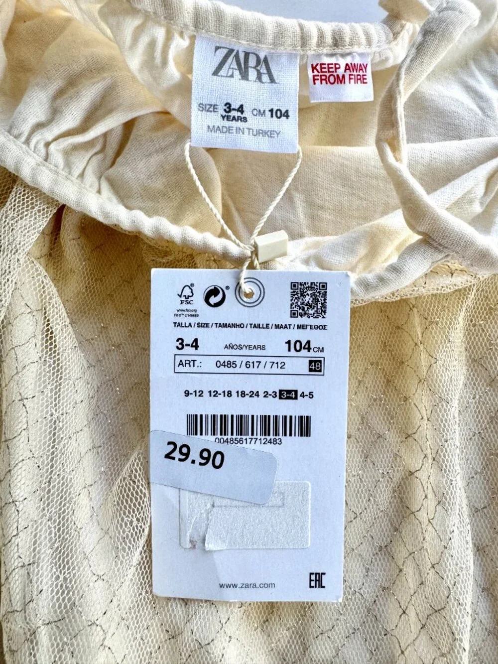 NWT Zara Girls Metallic Gold Mesh Swing Dress 3-4Y