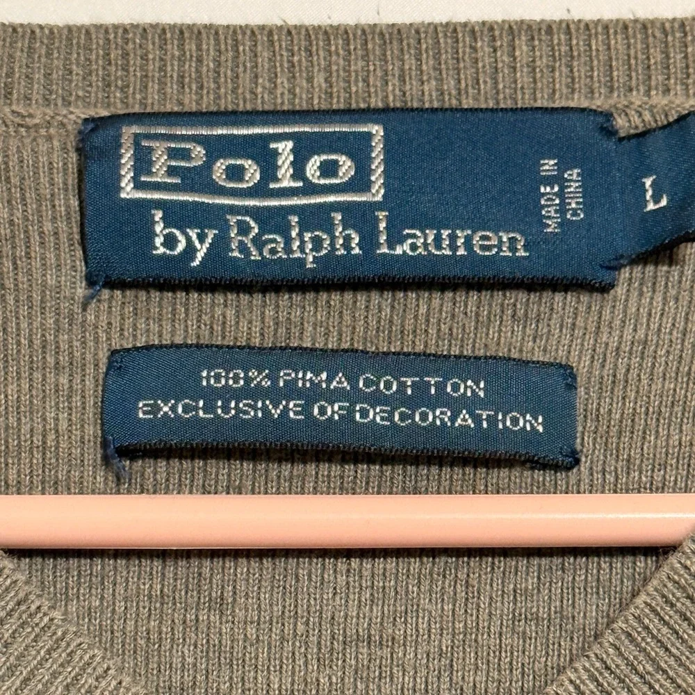 Polo Ralph Lauren‎ Mens L Gray V-Neck Sweater Pima Cotton Pony Logo