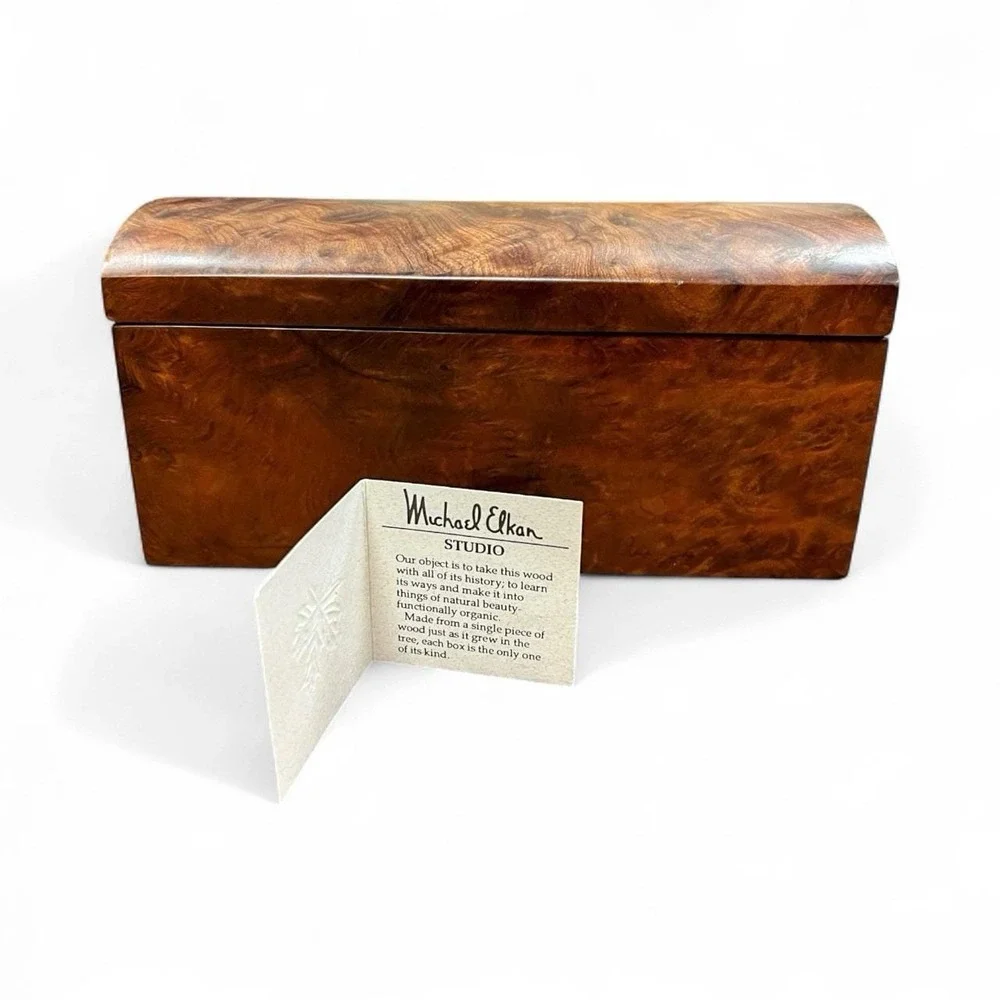 Michael Elkan Redwood Burl Wood Box Studio Art Signed Oregon‎ Jewelry Keepsake