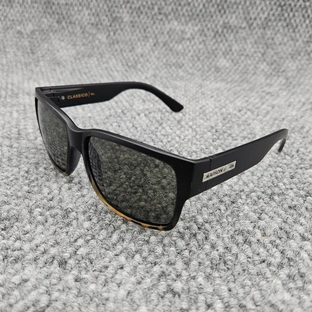 Madson Mens Black Sunglasses Classico Polarized Matte Tortoise Wayfarer Shades