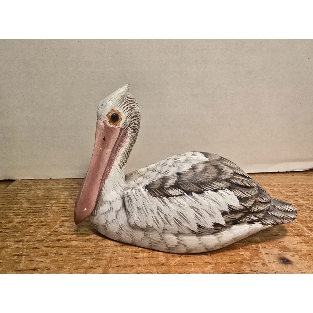 Hand Carved Hand‎ Painted Wood Pelican Figurine Bird 4
