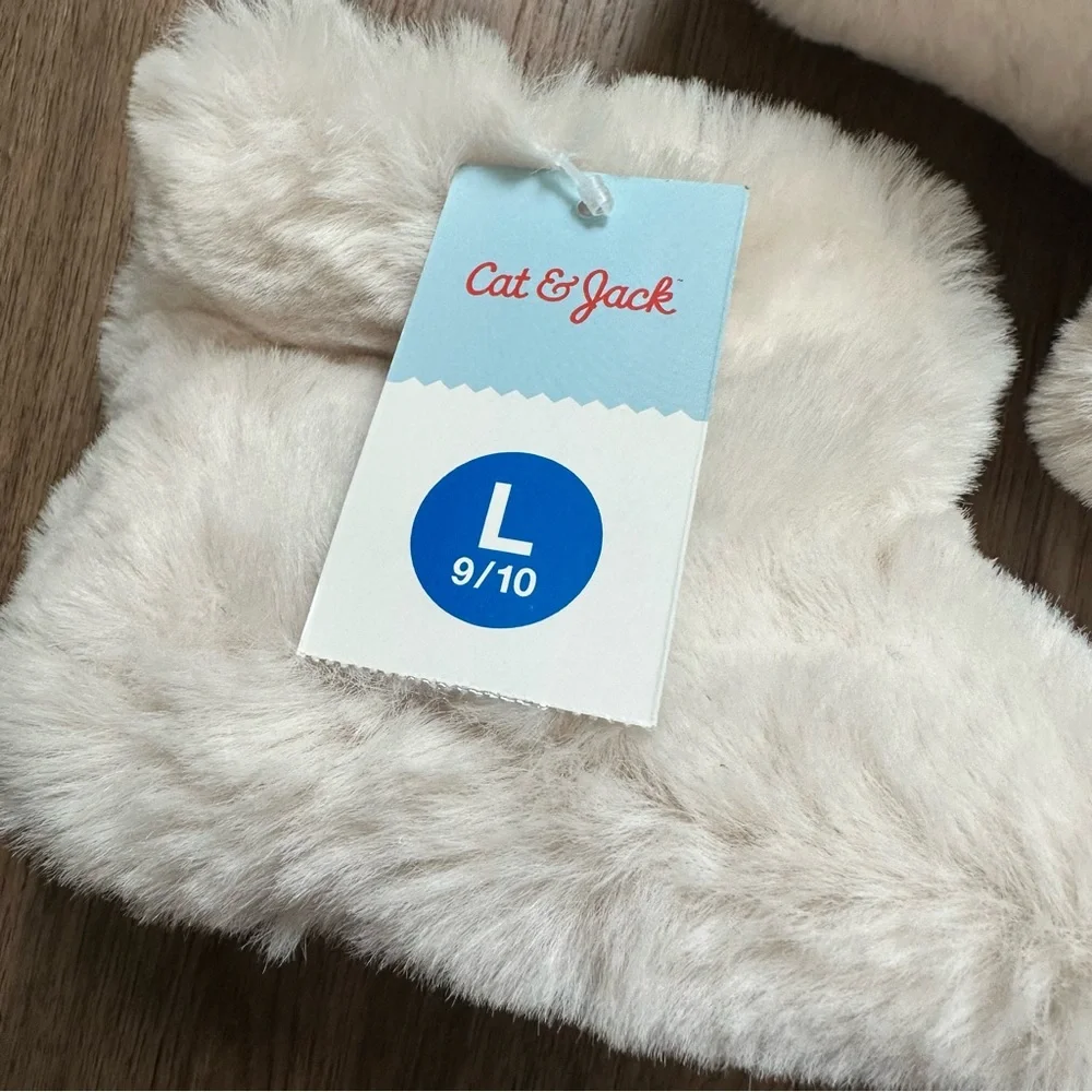NWT!‎ Cat & Jack Girl’s Booties, Slippers, Non-skid, Easy On, Faux Fur, L 9/10