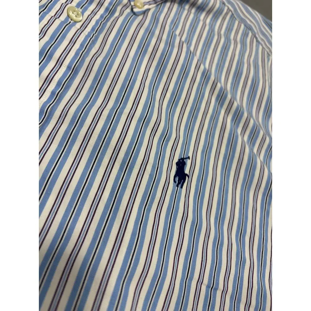 Polo Ralph Lauren Mens 16.5 34/35 XL Classic‎ Fit Striped Button Down Shirt Blue