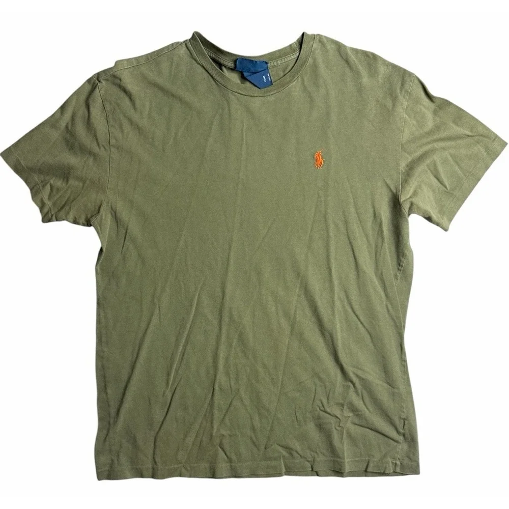 Men/Ralph Lauren‎ Polo/Crew Neck T-Shirt/Olive Green w/Orange Pony/small