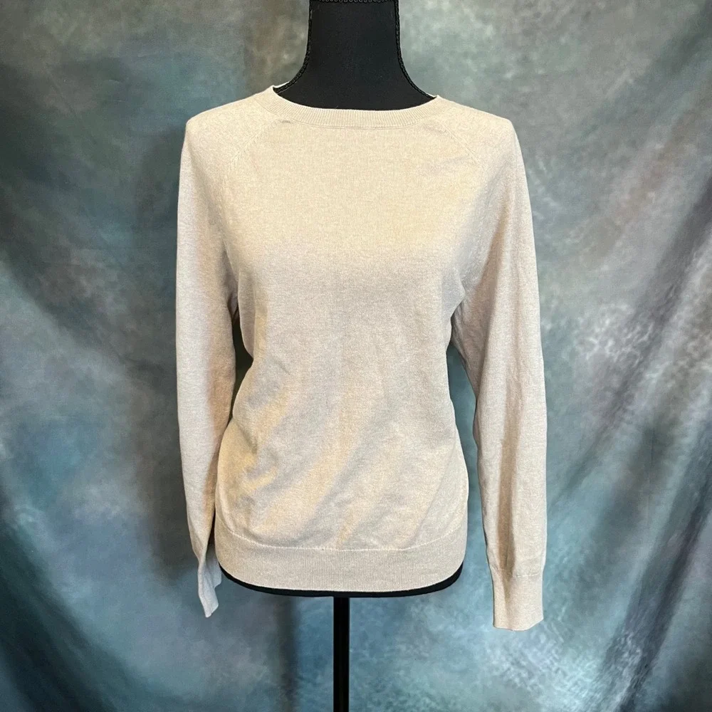 J. Crew The Cotton Cashmere Sweater Long‎ Sleeve Crew Neck Neutral Size Small