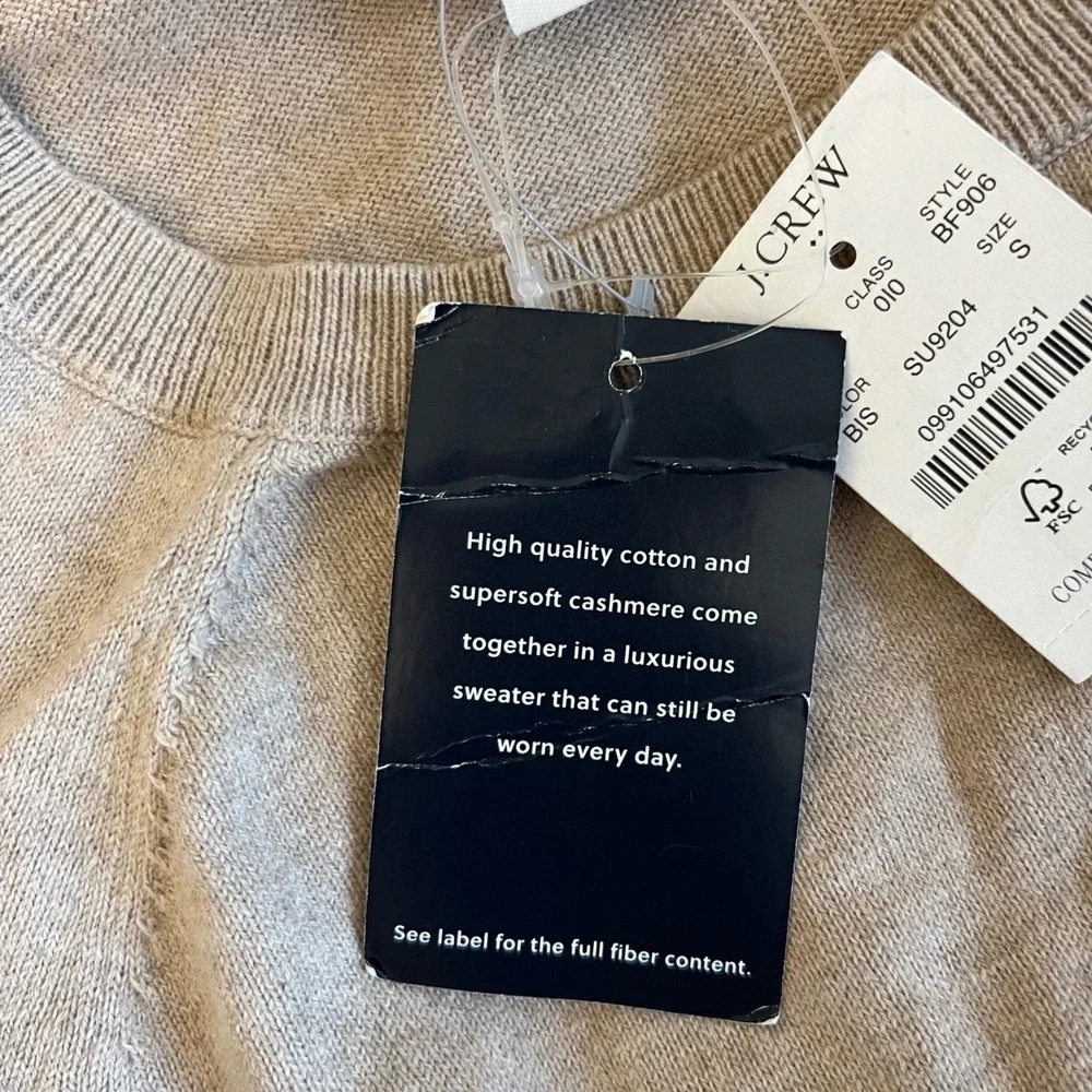 J. Crew The Cotton Cashmere Sweater Long‎ Sleeve Crew Neck Neutral Size Small