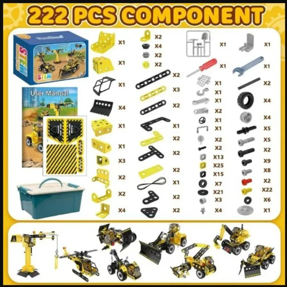 NEW STEM Building TOY CONSTRUCTION Trucks Educational Learning Excavator 8 in 1