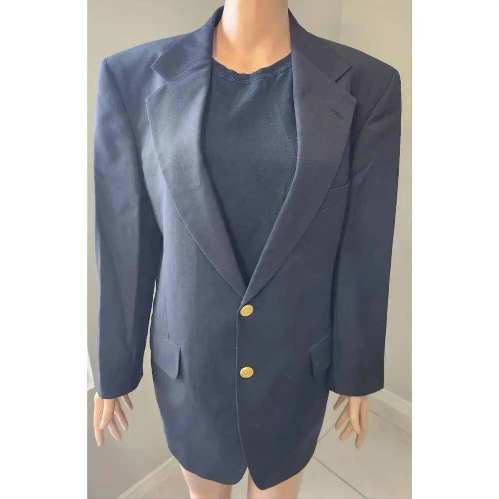 Nordstrom 40S Navy Blazer Gold‎ Buttons 100% Wool Italian Preppy Sport Coat