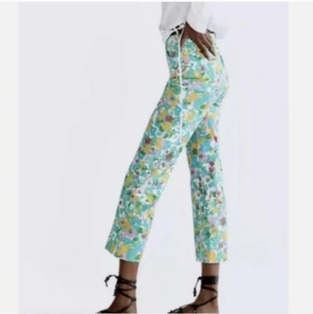 ZARA| Floral Printed‎ Linen Blend| Flare Trousers| Size 4​