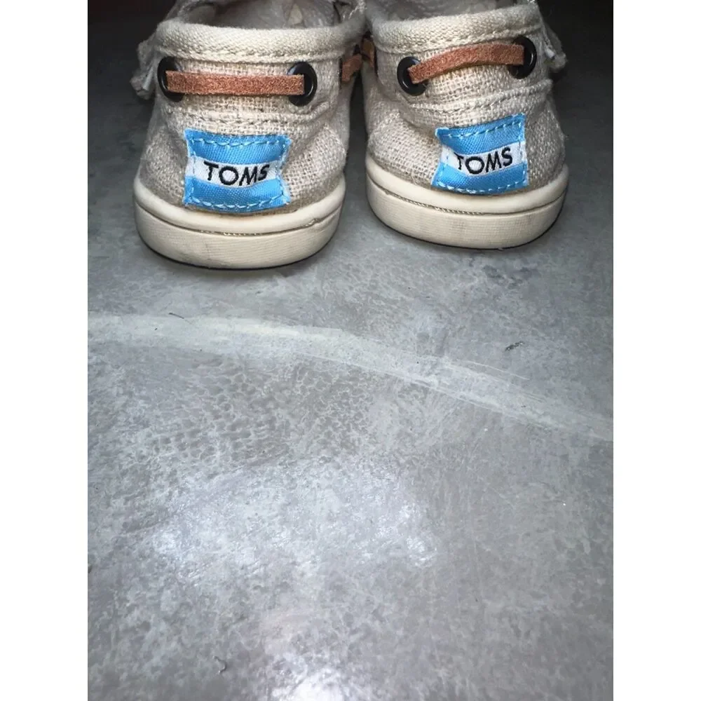 Toddler‎ TOMS Tiny Bimini Natural Burlap Canvas Slip On Size T7, Hook and Loop