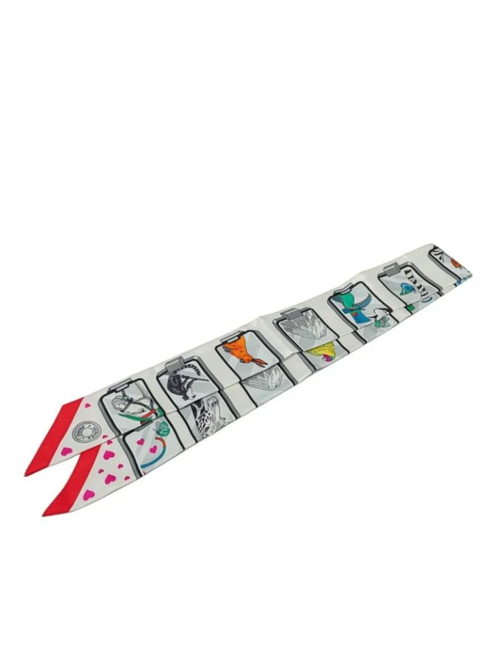 Hermes Twilly Story Scarf White Red Multicolor Silk