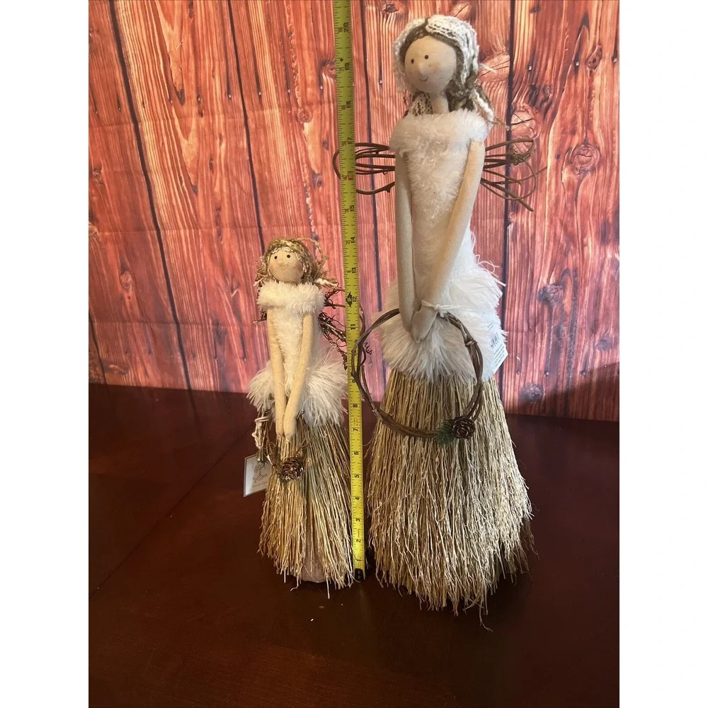 2 Silver Tree Holiday‎ FABRIC ANGELS WITH WREATH  Natural Bamboo Hand Made