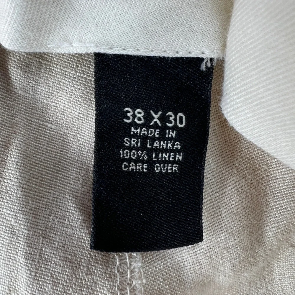 Jos A Bank Travelers Collection Mens 38x30 Beige 100% Linen Pleated Pants Cuffed