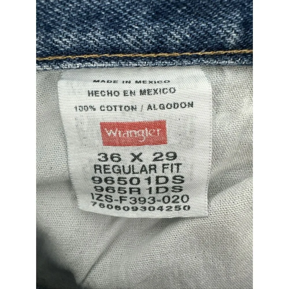 Wrangler 96501DS Denim Jeans Men 36x29 Regular Fit Denim‎ Light Blue Faded