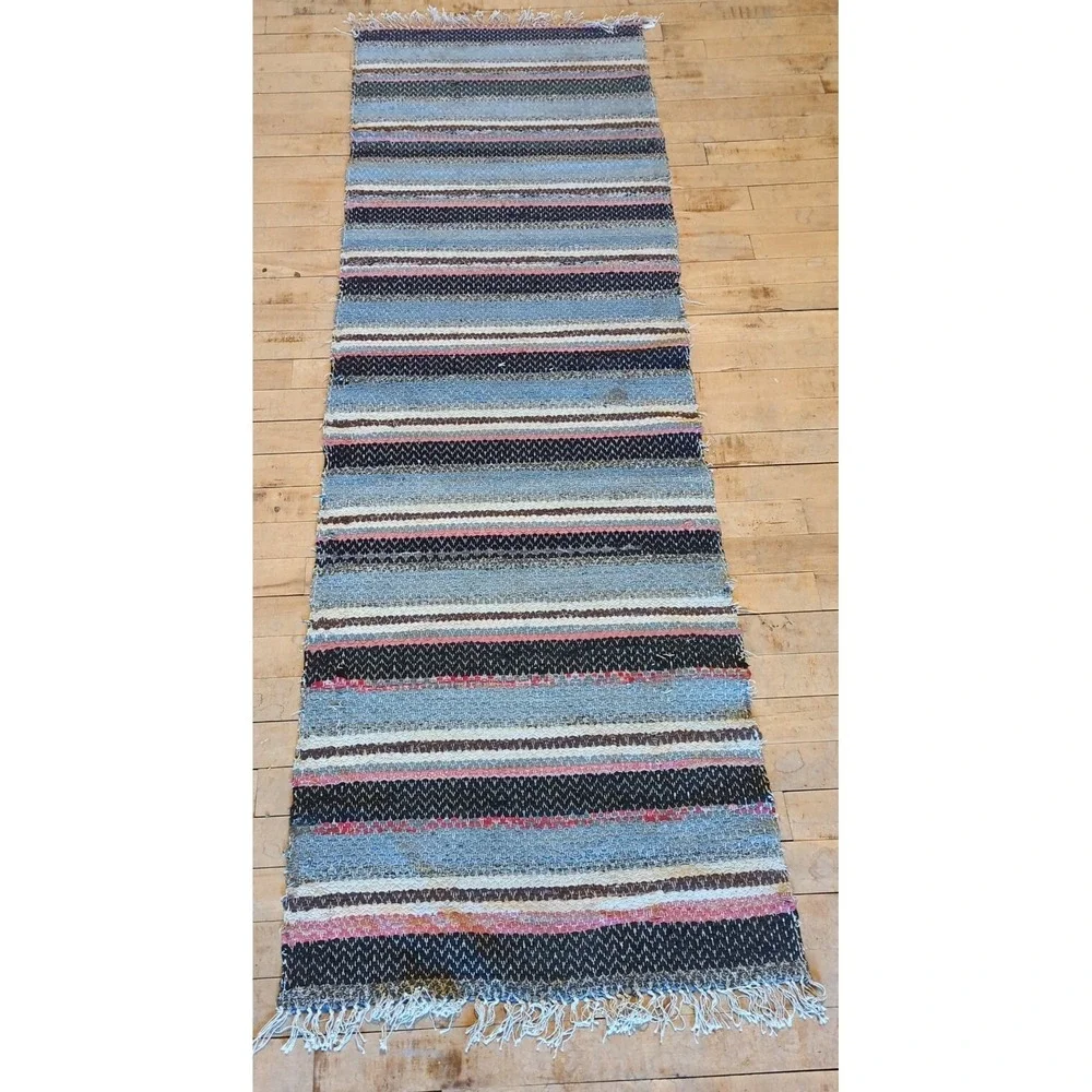 Antique Imported Swedish‎ Hand Made Rag Rug Runner (22.5