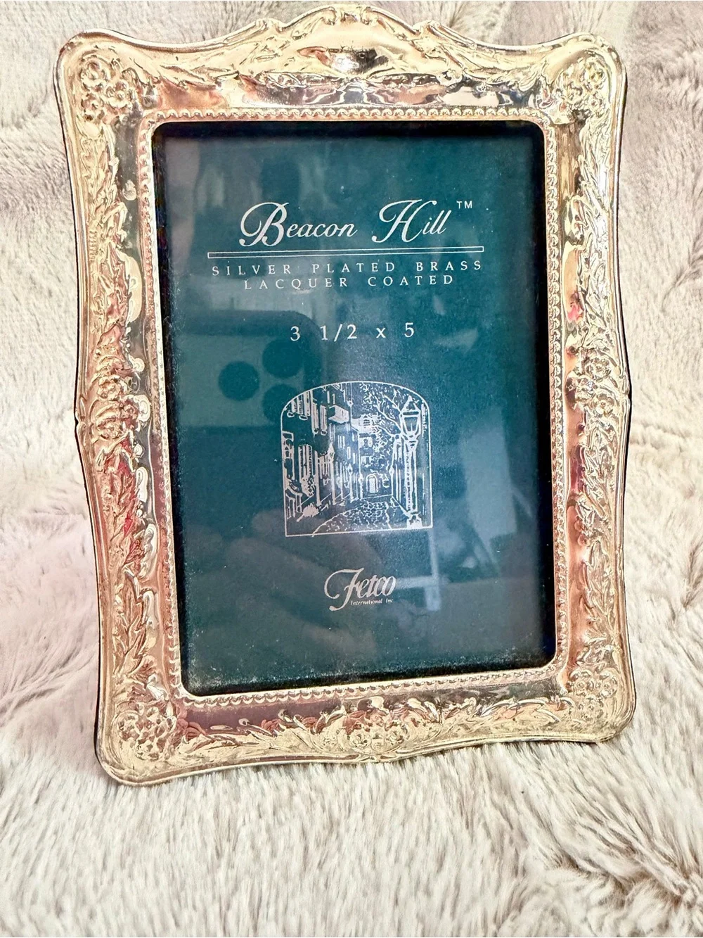 Fetco Silver Plated Brass Ornate Embossed Picture Frame 3.5x5”