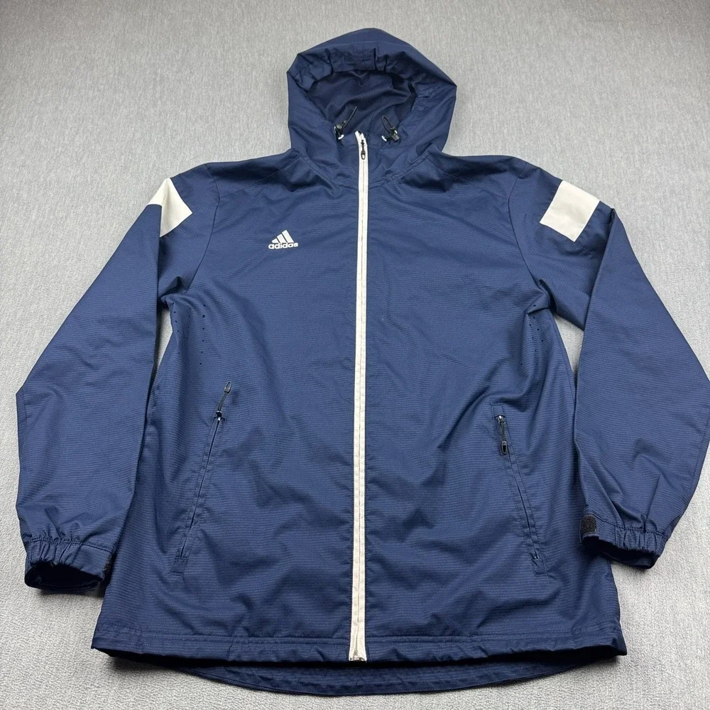 Adidas Jacket Mens Medium Blue Windbreaker‎ Full Zip Hooded Athletic Running
