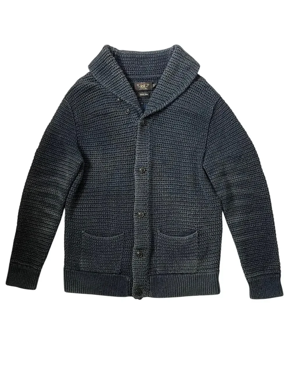 RRL Ralph Lauren Shawl Collar Cardigan - Thunderbird Eagle Graphic - Blue - Sz L