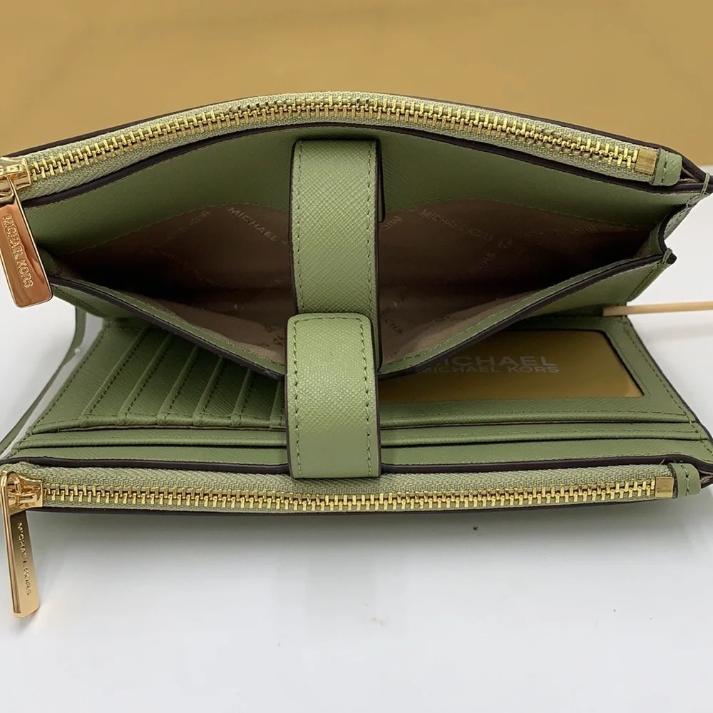 MICHAEL KORS LARGE DOUBLE ZIP WRISTLET WALLET LIGHT SAGE