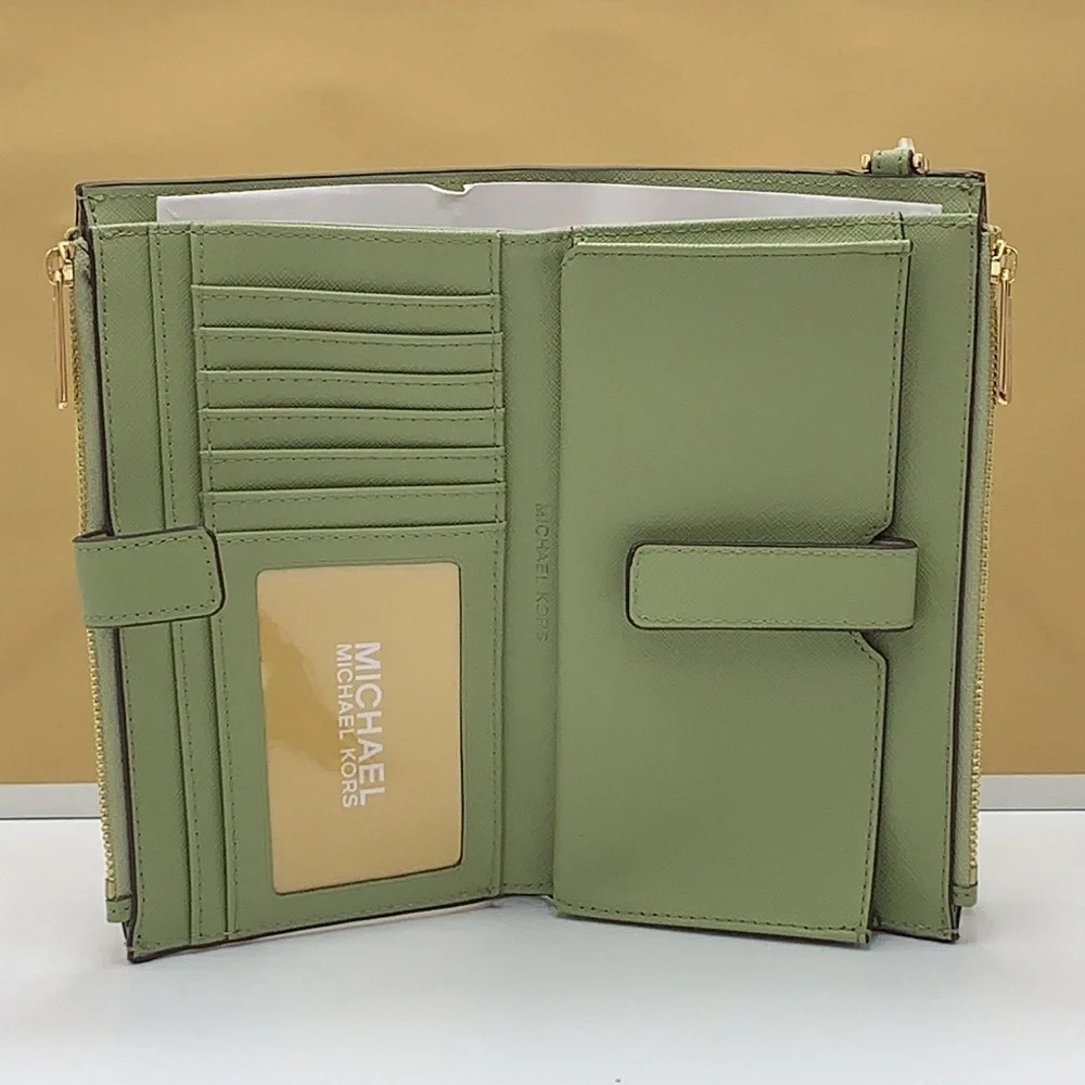 MICHAEL KORS LARGE DOUBLE ZIP WRISTLET WALLET LIGHT SAGE