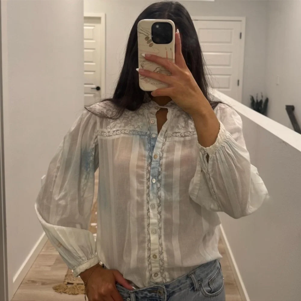 LoveShackFancy Ronda Top Medium | Cotton Lace Ruffle Blouse | Cream Romantic