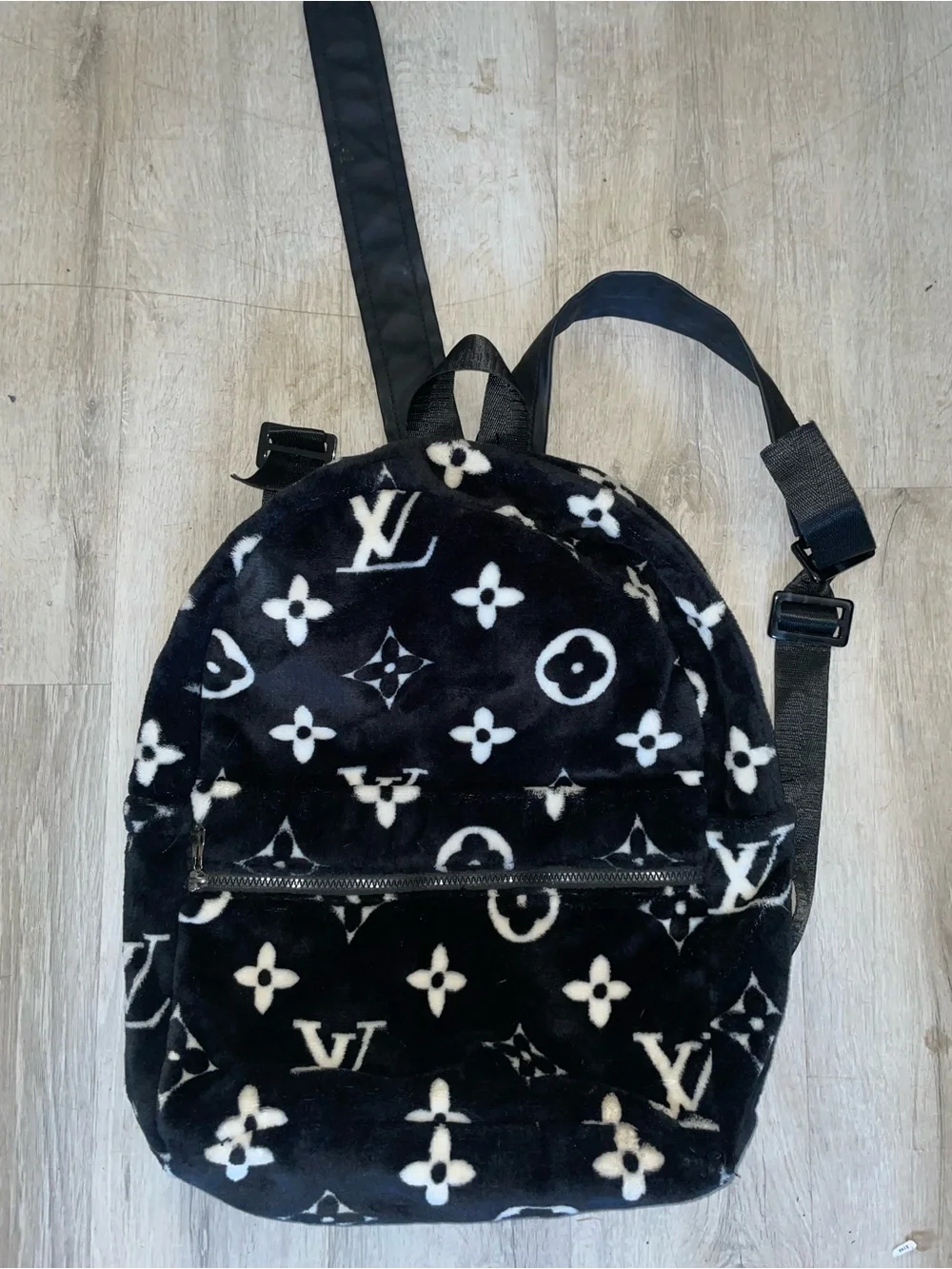 LV Black and White Plush Monogram Backpack