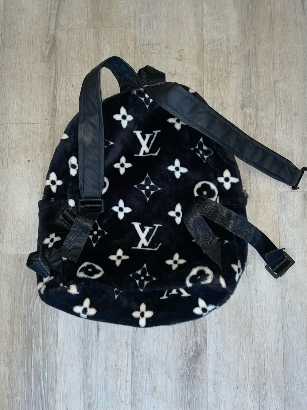 LV Black and White Plush Monogram Backpack