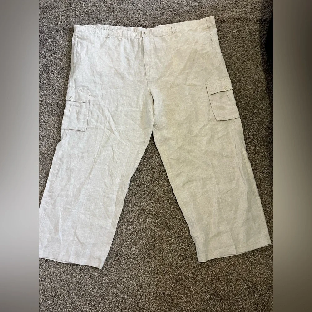 Tommy Bahama Relax 100%‎ Linen Pants Black Drawstring Button Waist Men's 4XL