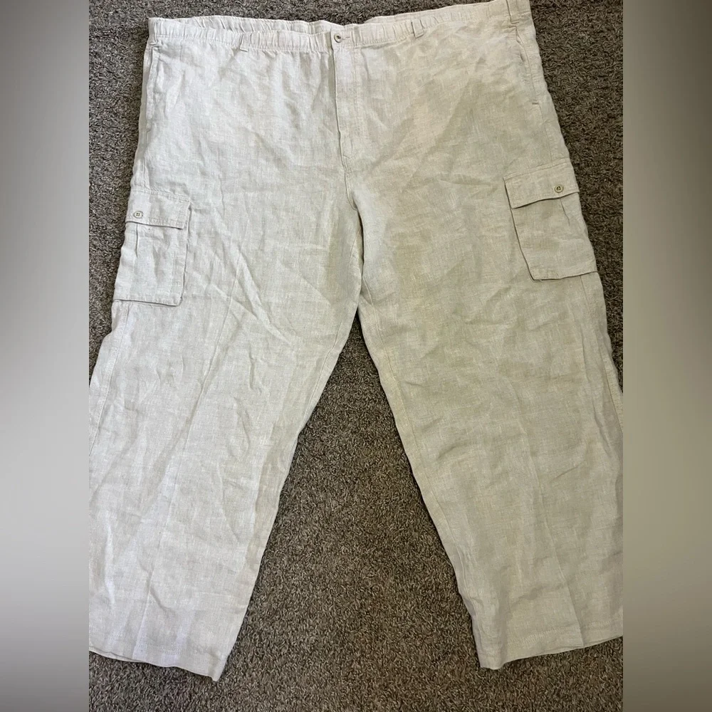 Tommy Bahama Relax 100%‎ Linen Pants Black Drawstring Button Waist Men's 4XL