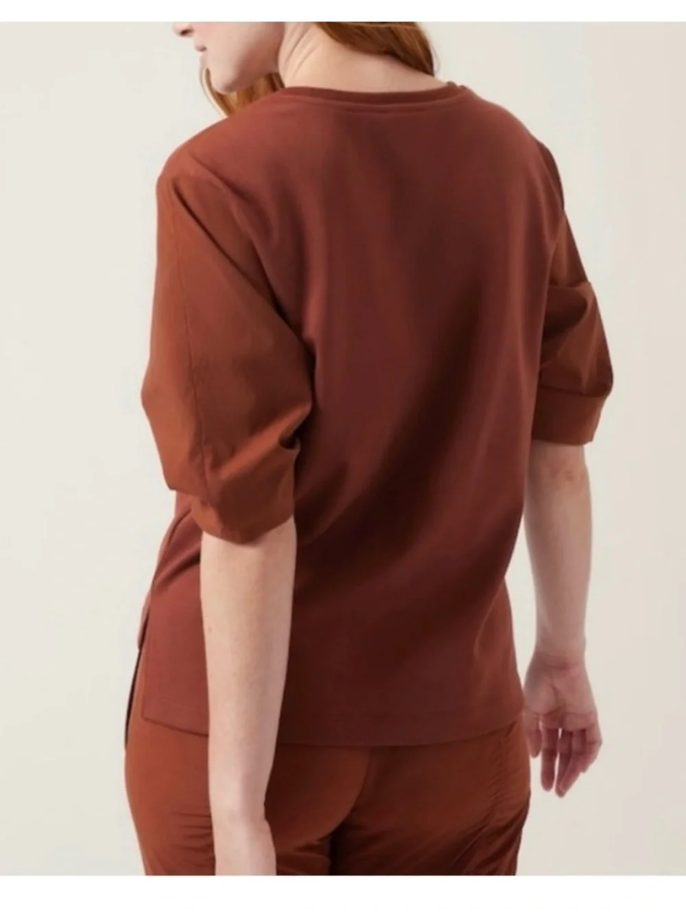 Athleta | Harlow hybrid puff sleeve shirt in ancient mahogany