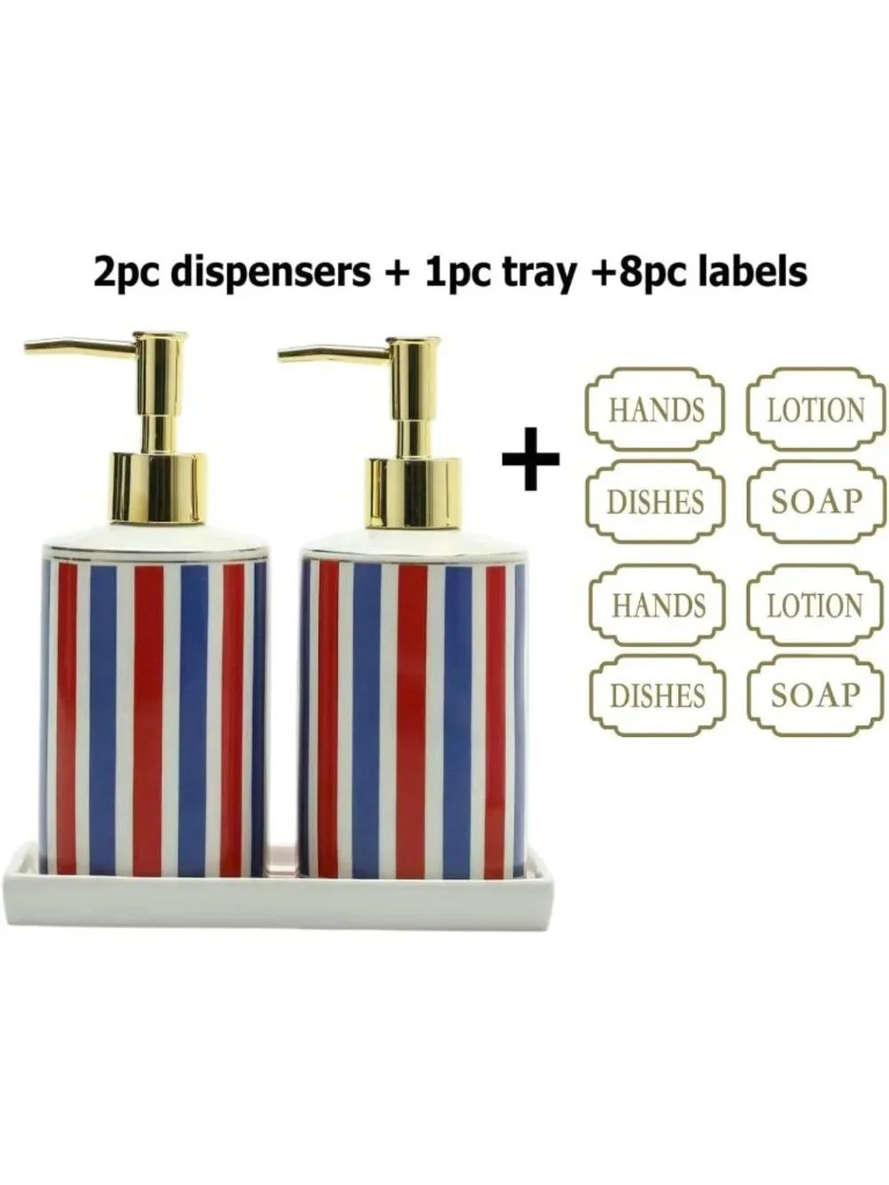 Patriotic Red, White & Blue Soap Dispenser Set - 3-Piece Kitchen & Bath Decor