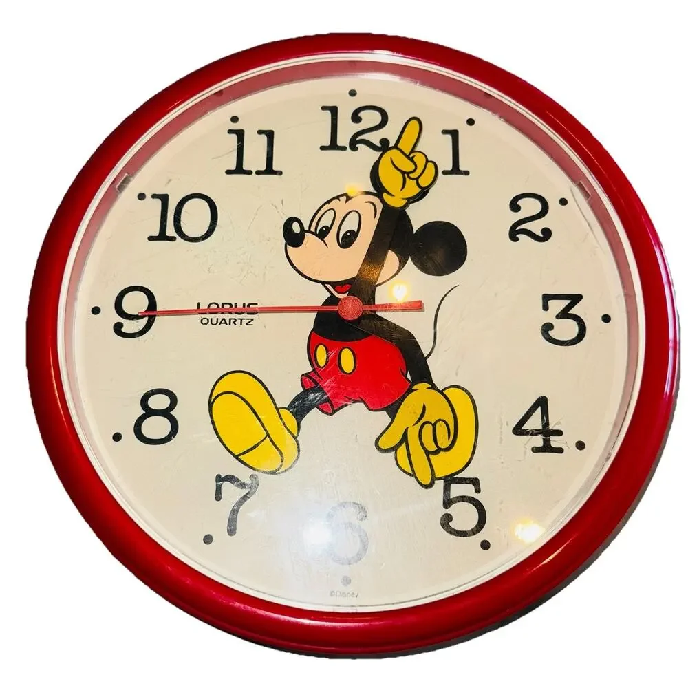 Vintage Walt Disney Mickey Mouse Moving Arms Wall Clock Lorus Quartz MadeInJapan