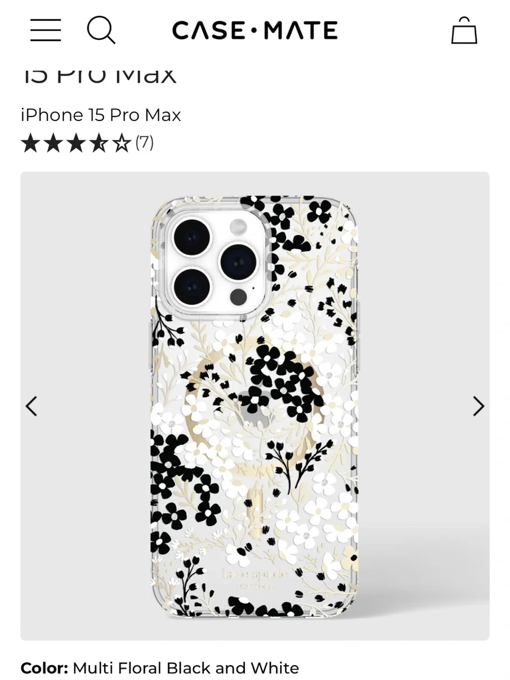 kate spade x case mate Multi Floral Black and White MagSafe iPhone 15 Pro Max