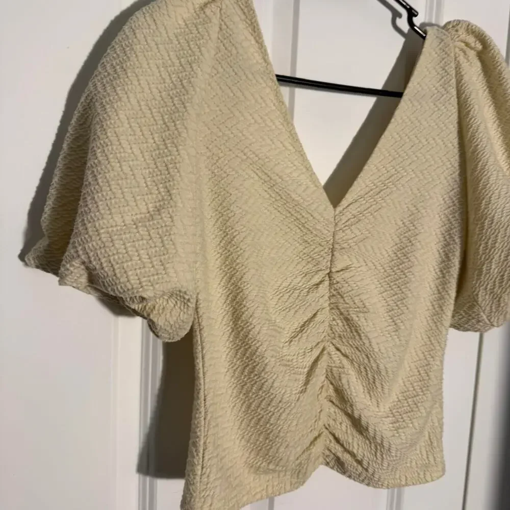 Free People Cream Puff Sleeve Textured Blouse in size XS