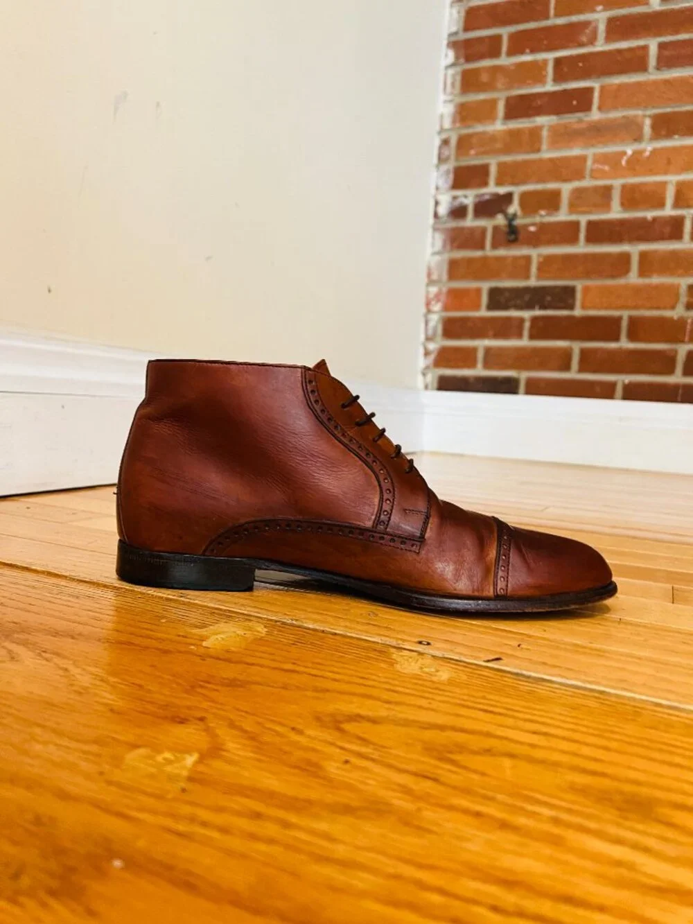 VTG Bostonian Oxford Ankle Boots Mens 9.5 Brown Leather Lace Up Chukka Italy