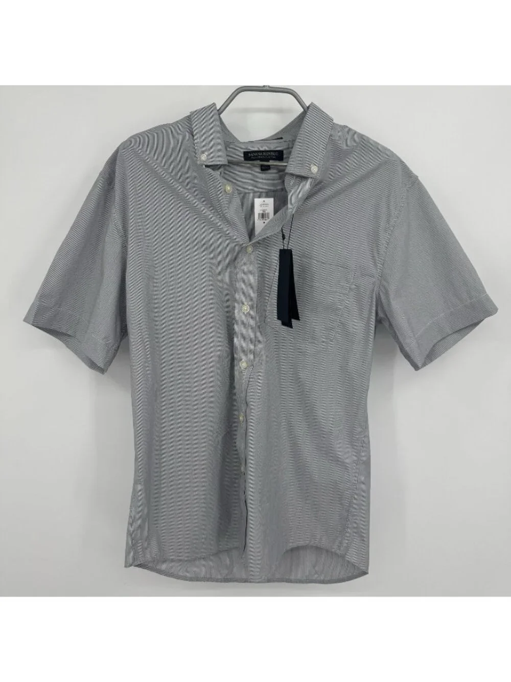 Banana Republic Slim-Fit Tech-Stretch Short Sleeve Striped Button Down Shirt M