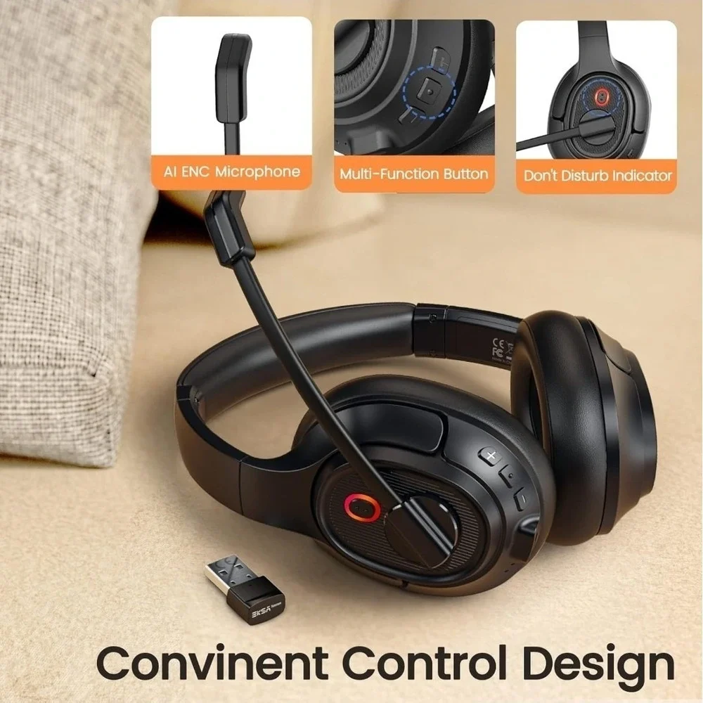 Headset with Mic for Work, Bluetooth 5.0 Headset with AI-Powered Noise Cancel