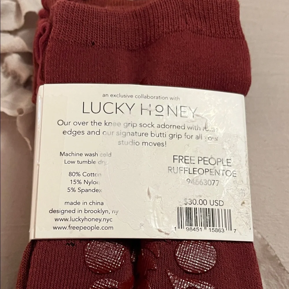 Free People Movement/Women’s Burgundy Knee High Ruffle Grip Socks, OS
