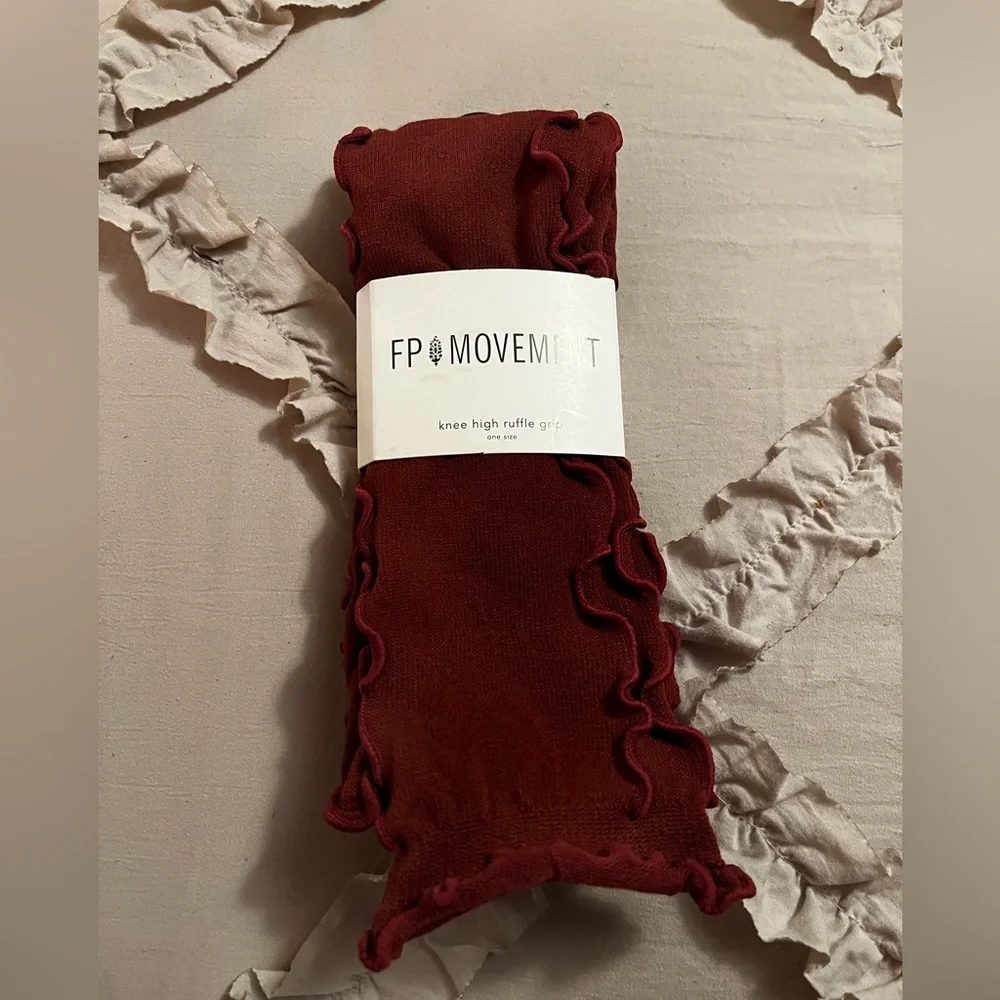 Free People Movement/Women’s Burgundy Knee High Ruffle Grip Socks, OS